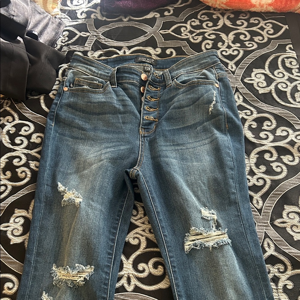 Judy Blue Dark Blue Distressed Skinny Jeans